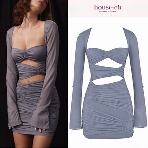 ❤️‍🔥Firm Price❤️‍🔥House of CB CAMILLE Dove Grey Real Silk Mini Dress